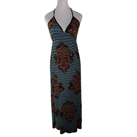 Gilli Solgee Halter Multicolor Boho Floral Print Rayon Blend Maxi Dress Size S - Picture 1 of 6